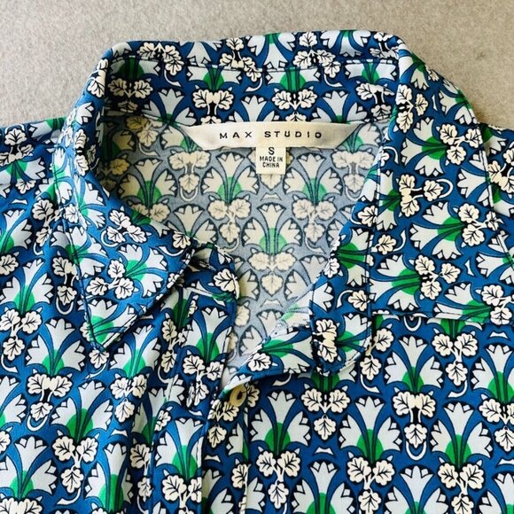 Max Studio Floral Print Shirt Dress Size S Belted Half Sleeve Collared x Studio - Picture 10 of 10
